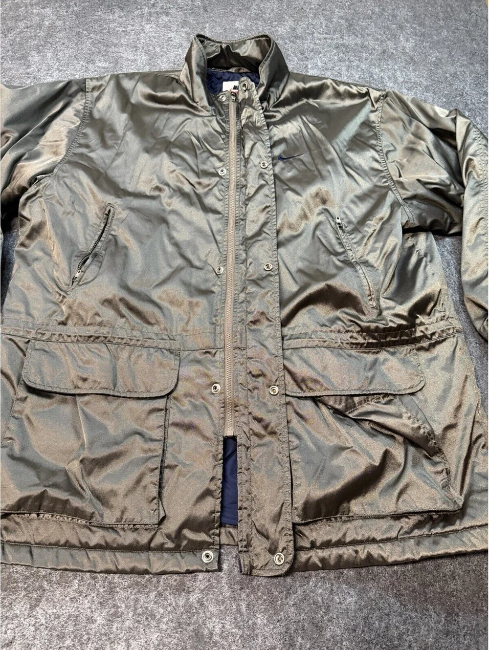 Vintage Nike Jacket Mens XL Olive Insulated Parka Coat Full Zip Snap Outdoor